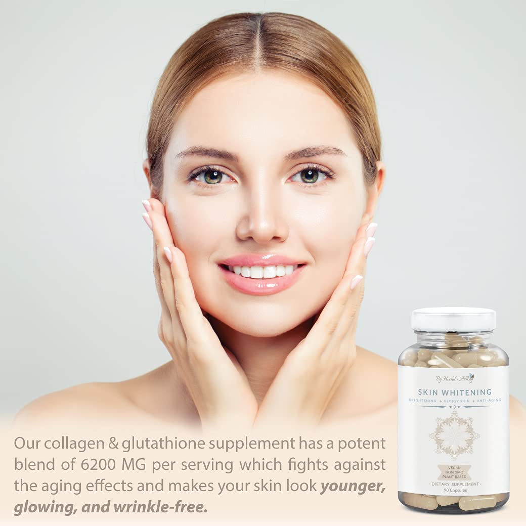 Herbal-avRay Glutathione Skin Whitening Pills with Collagen, Anti-Aging & Antioxidant Effect, 90 Capsules