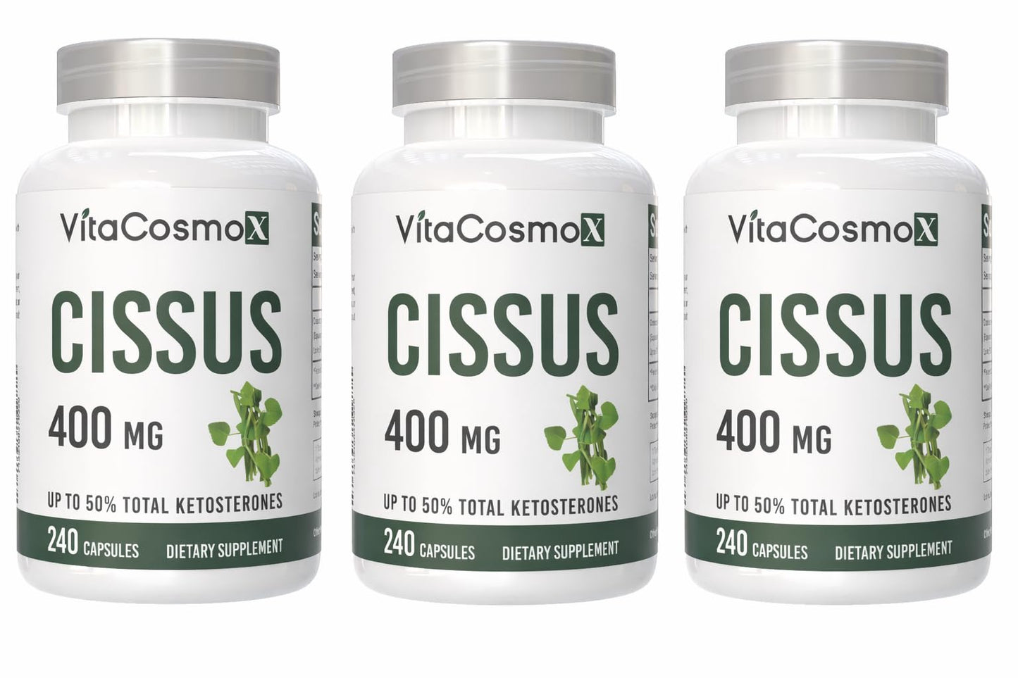 VitaCosmoX Cissus Quadrangularis 400 mg Capsule, 240 Count (Pack of 3)