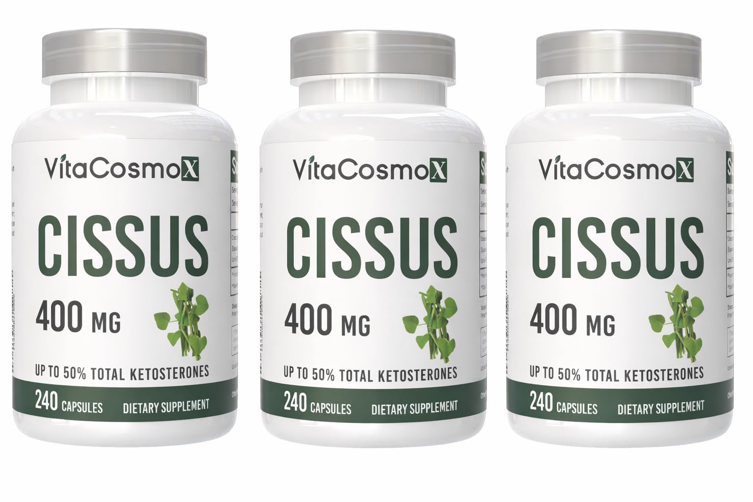 VitaCosmoX Cissus Quadrangularis 400 mg Capsule, 240 Count (Pack of 3)
