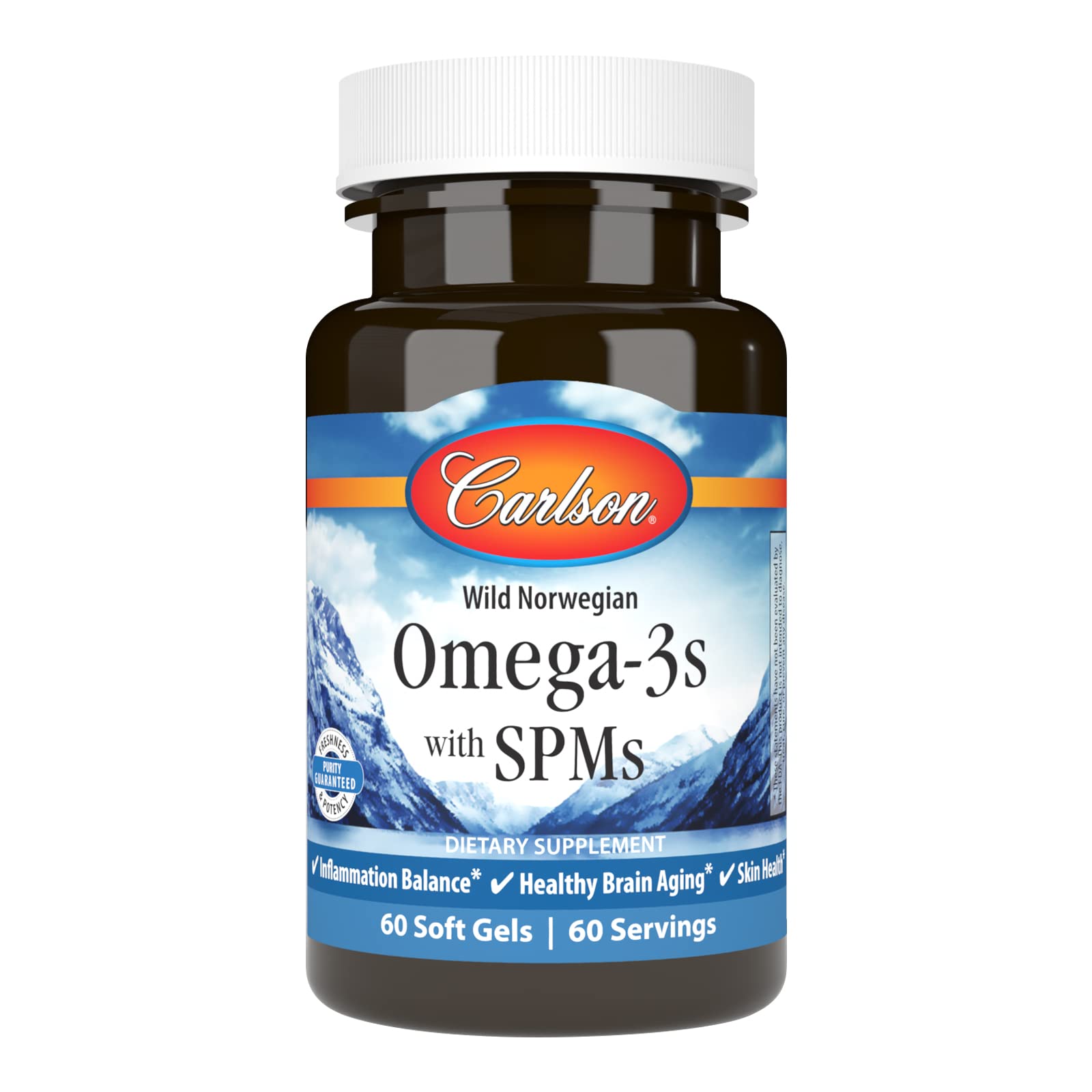 Carlson Omega-3s with SPMs, Phospholipid Omega-3s, Pro-Resolving Mediators (PRMs), Healthy Brain Aging, Cellular Support, Softgels, 60 Count