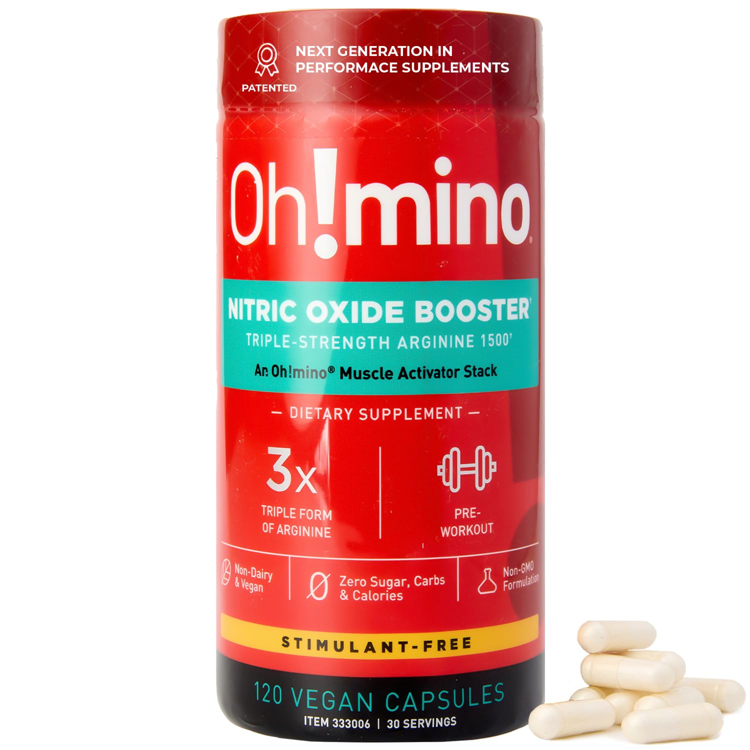 Oh!mino L-Arginine Nitric Oxide Supplement Capsule, 120 Count