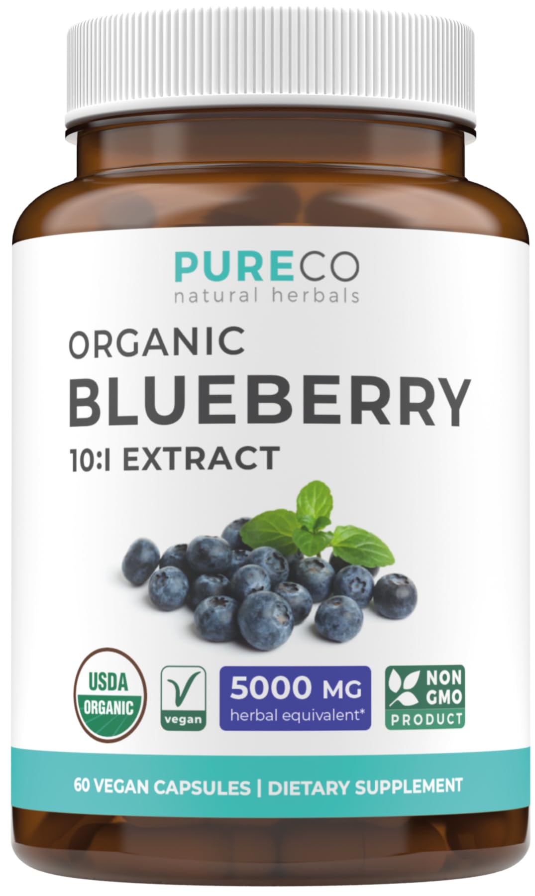 PURE CO Blueberry Extract Capsules 60 Count