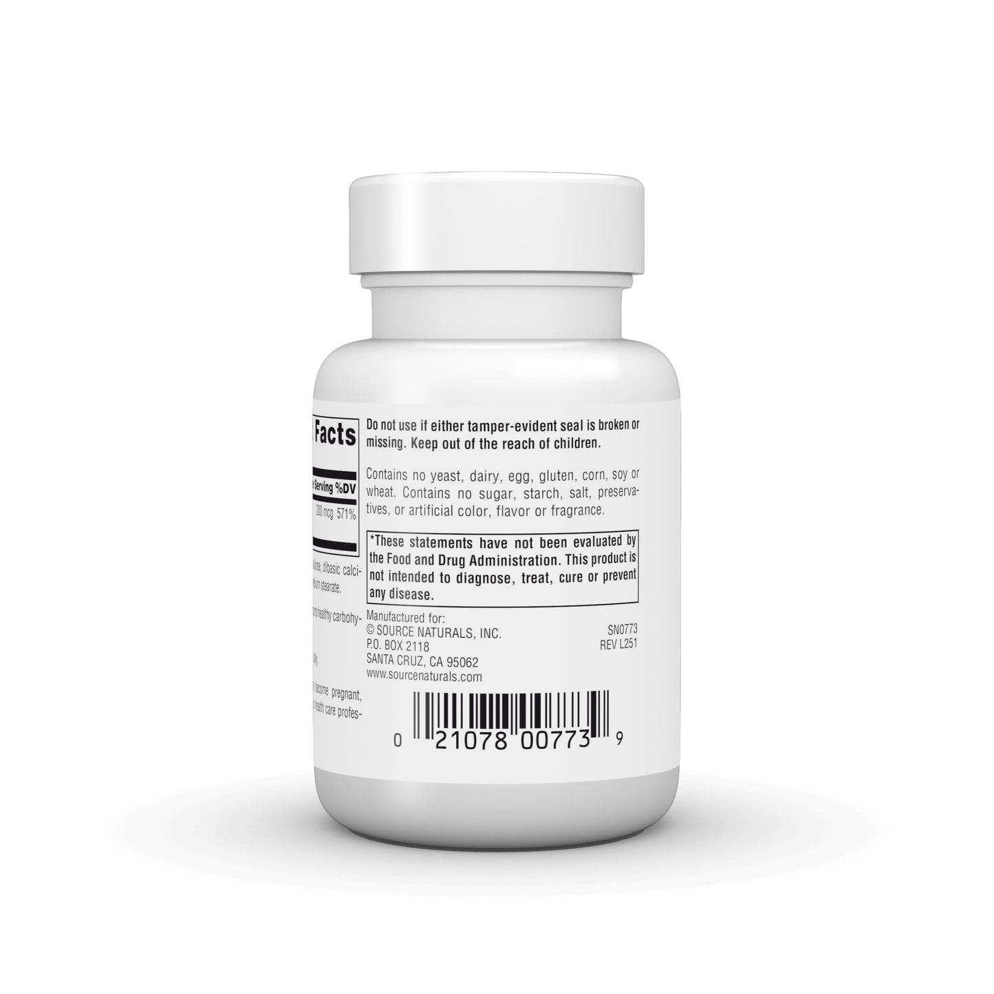 Source Naturals Chromium Picolinate, Yeast Free Chromium 200 mcg Tablets, 60 Count
