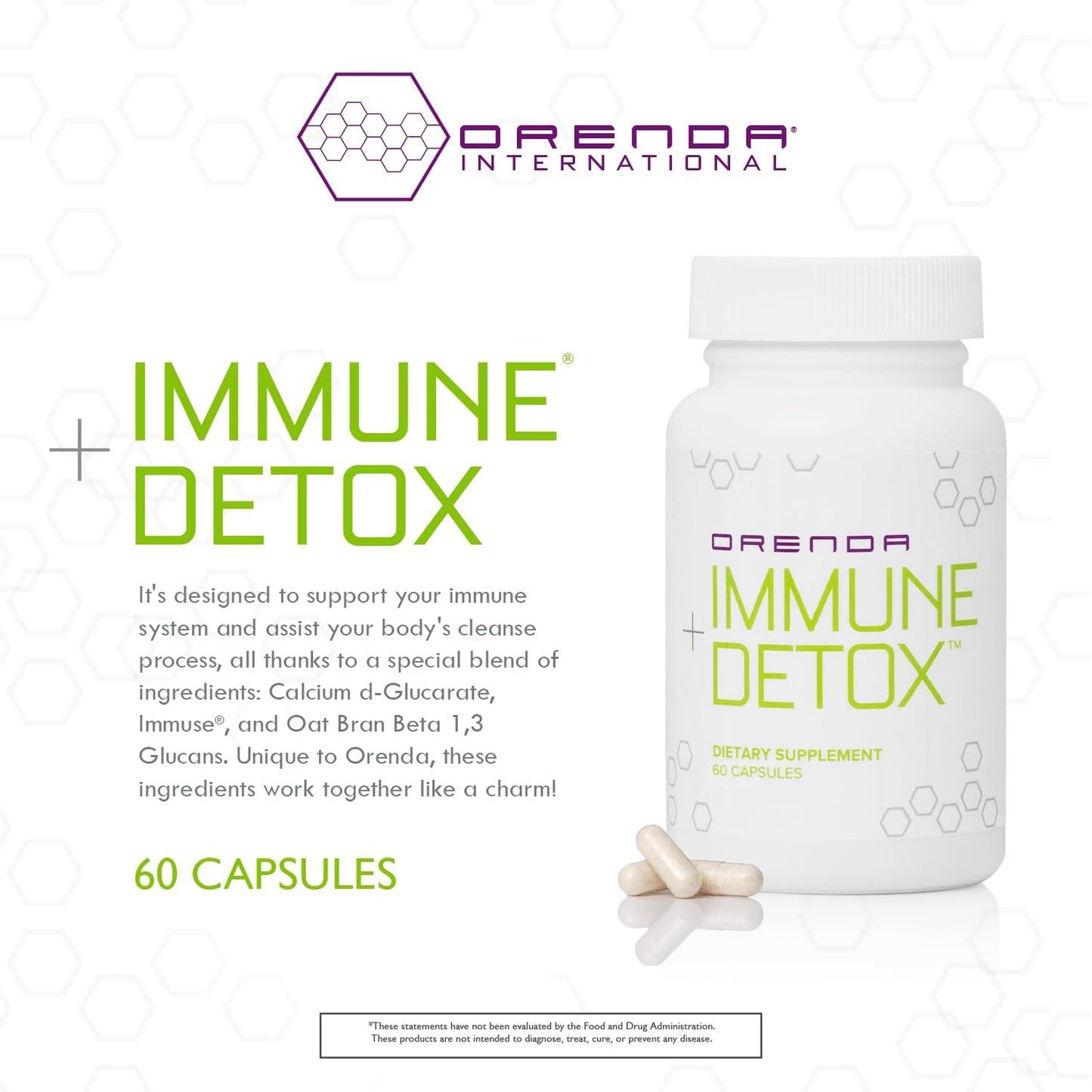 Orenda International Immune + Detox - Specialized Formula with Calcium d-Glucarate, Beta 1,3 Glucans & IMMUSE® Capsules, 60 Capsules