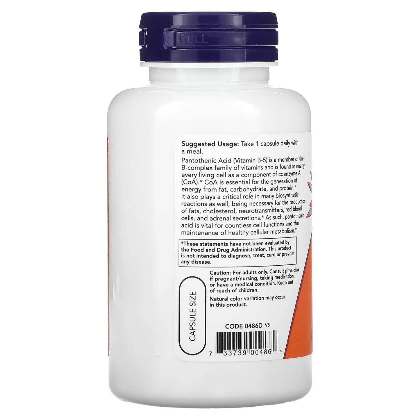 NOW Foods Pantothenic Acid 500mg Capsules, 100 Count