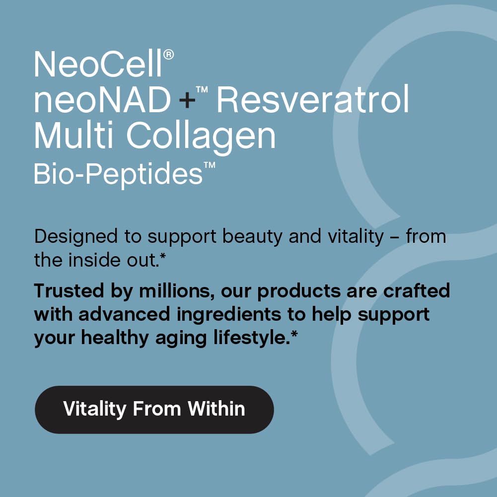 NeoCell NAD+ Resveratrol Supplement with Multi Collagen Bio-Peptides, 1,000mg, 60 Capsules
