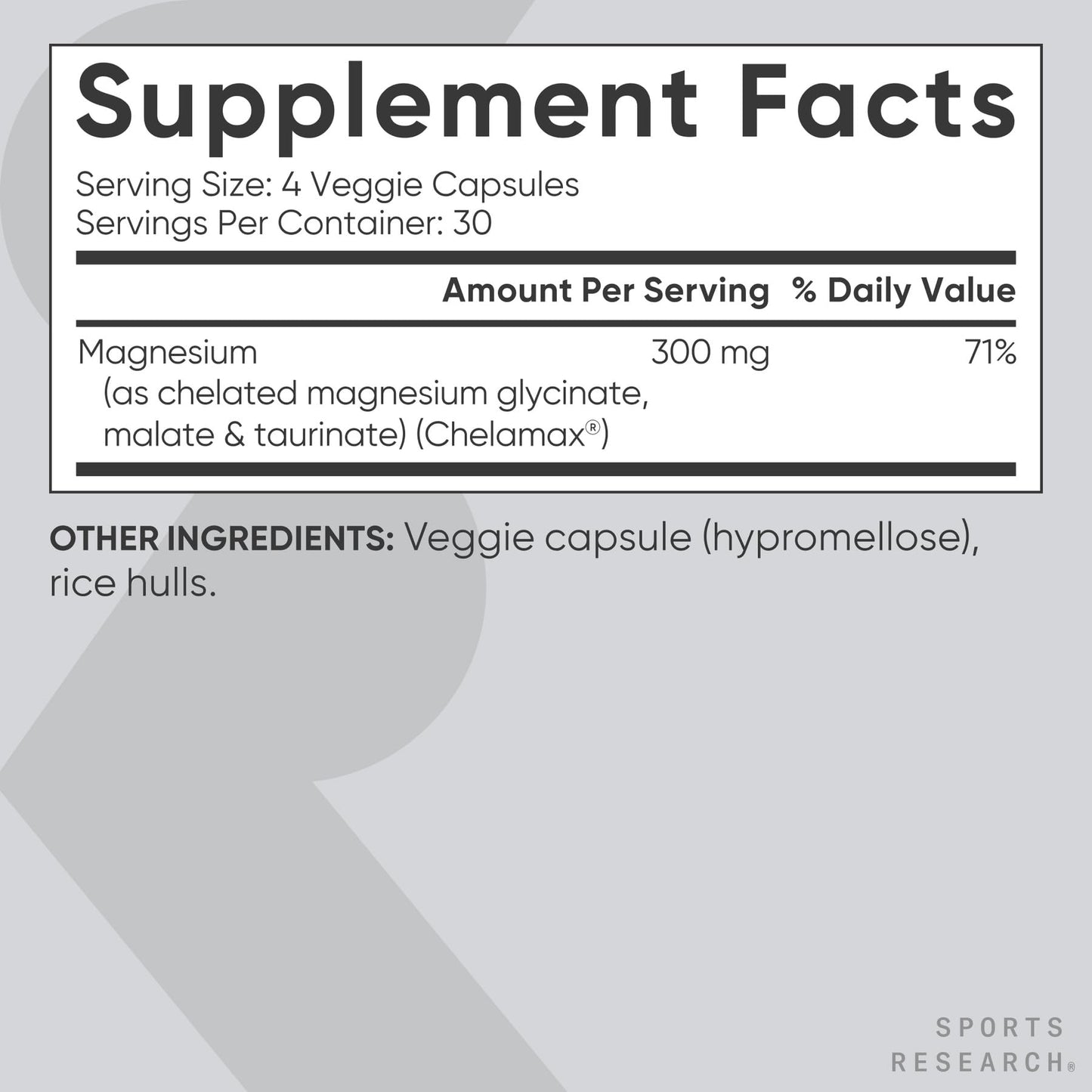 Sports Research Chelated Triple Magnesium Complex with Glycinate, Taurinate & Malate (Chelamax®) for Enhanced Bioavailability* Capsules 120