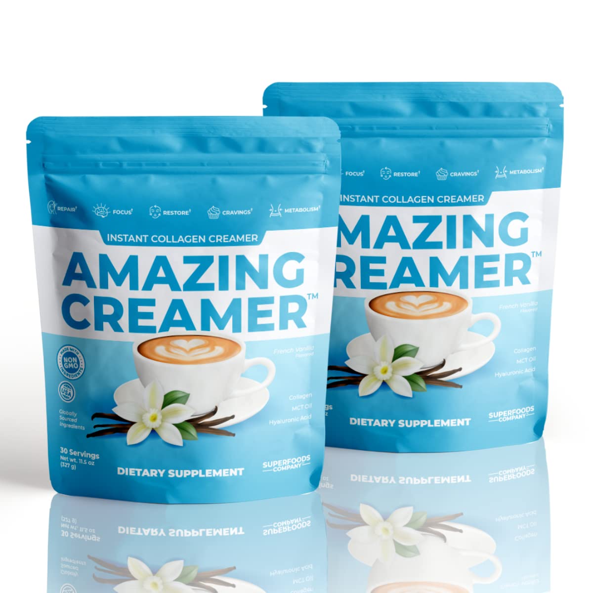 Superfoods Company Amazing Creamer with Collagen - Keto Creamer-Hyaluronic Acid & MCT Oil - Brain Boost & Curbs Cravings - Supports Healthy Skin & Hair - Diet-Friendly Powder, 23