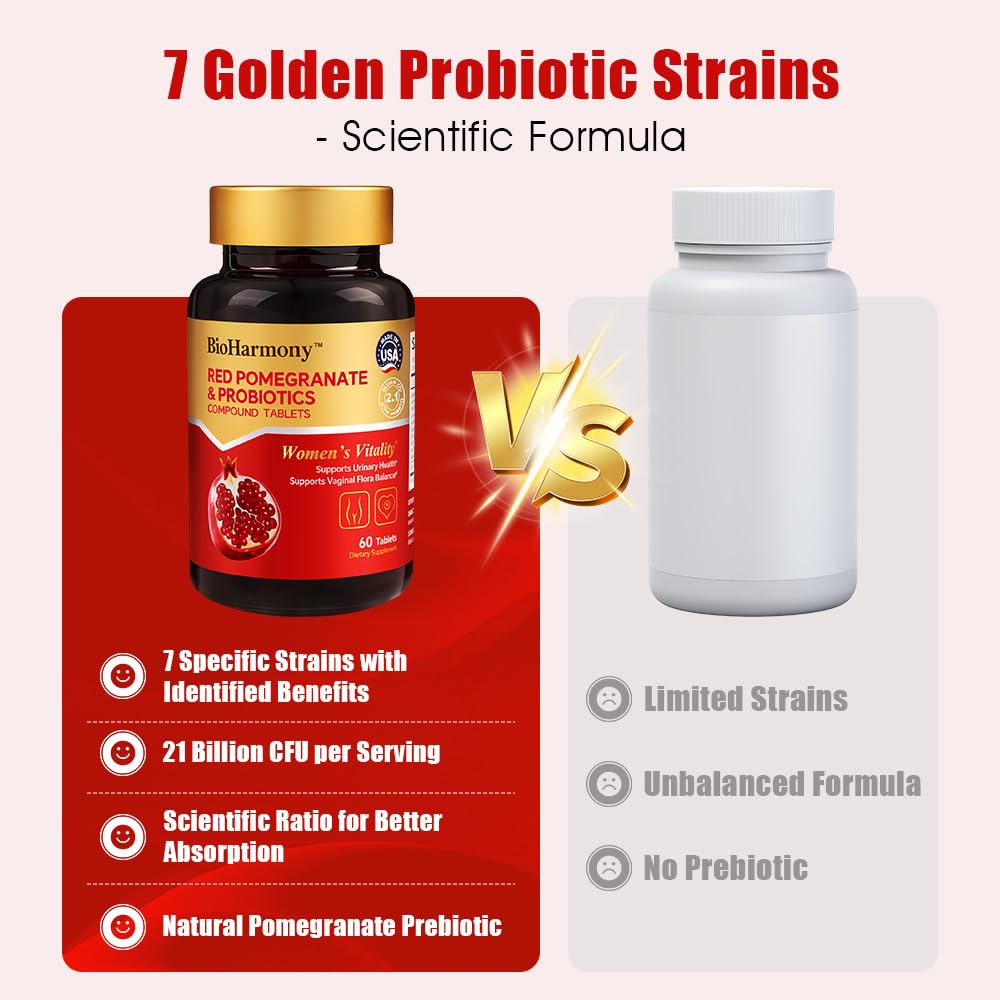 BioHarmony Probiotics for Women Vaginal Flora 4.2 Billion CFU Multi-Strain Probiotic with Red Pomegranate – Supports Vaginal pH Balance & Urinary Health, 60 Tablets