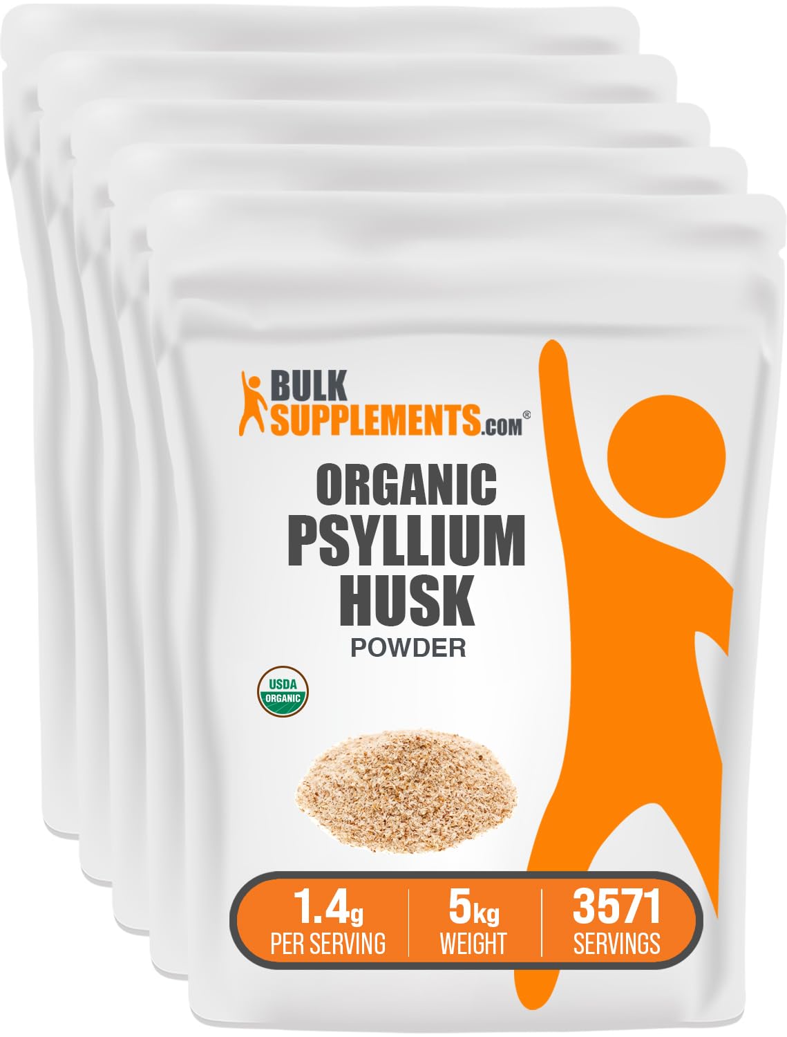 BulkSupplements Organic Psyllium Husk Powder, 2.2 Pound (Pack of 5)