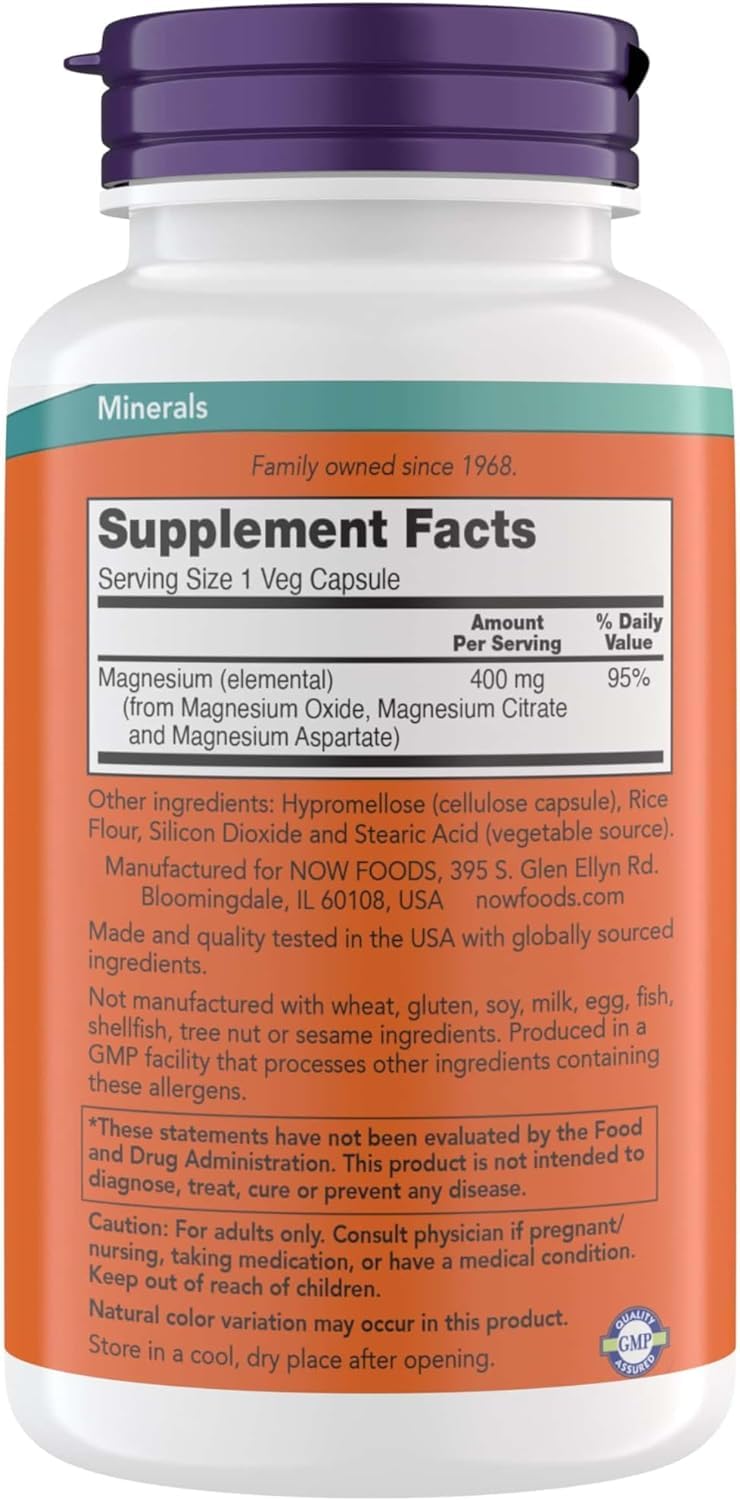 NOW Foods Magnesium 400 mg Veg Capsules, 720 Capsules