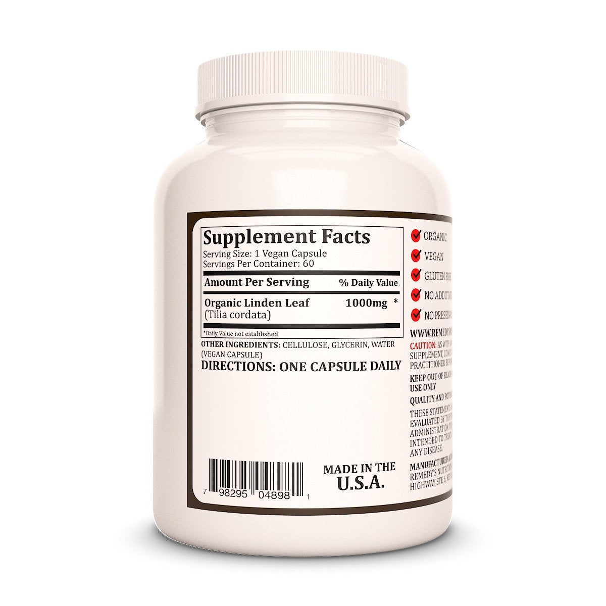 Remedy’s Nutrition Linden Leaf & Flowers 1,000 mg, 60 Capsules