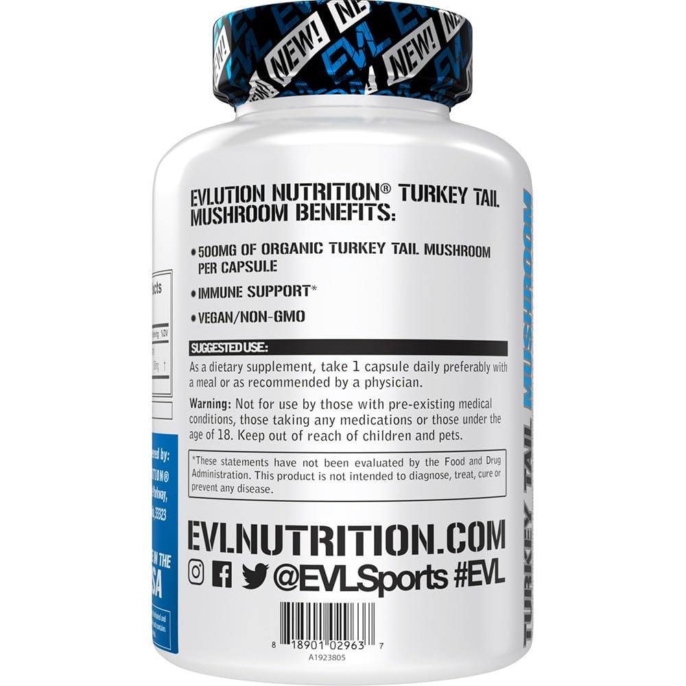 Evlution Turkey Tail Mushroom 500mg Organic per Capsule - 60 Capsules