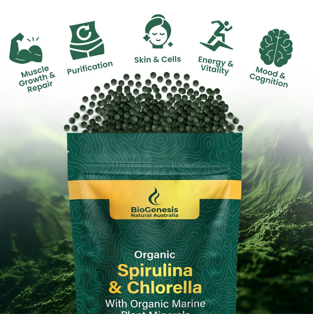 Biogenesis Organic Spirulina, Chlorella & Marine Plant Minerals 300 Tablets