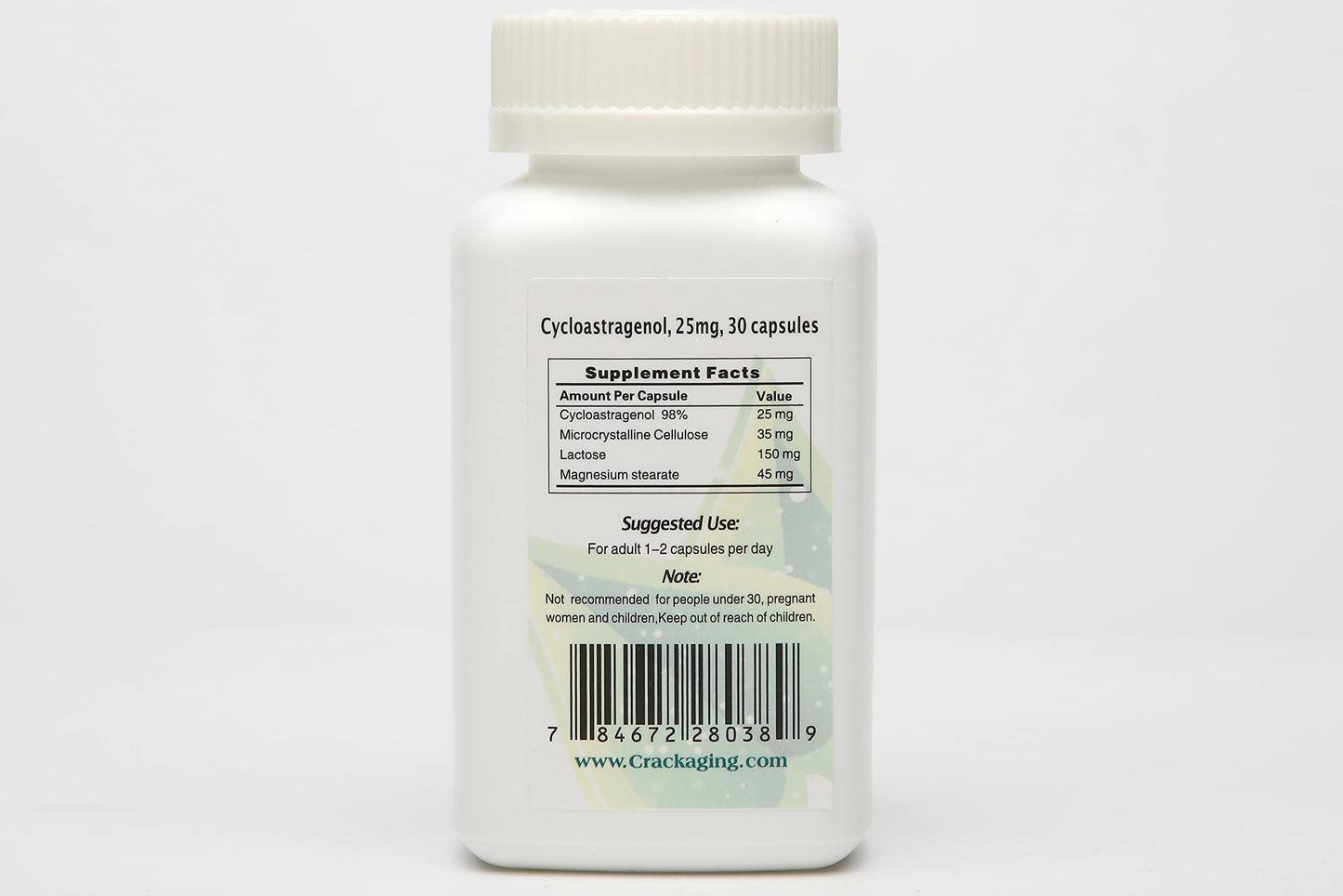 Crackaging Super-Absorption Cycloastragenol 98% Telomere Nutritional Telomerase Enzyme Supplement Immune Support 25mg, 30 Capsules