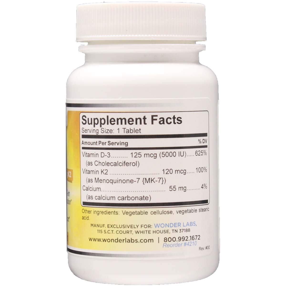 Wonder Laboratories Vitamin D3 + K2 5000 IU, 120 Tablets