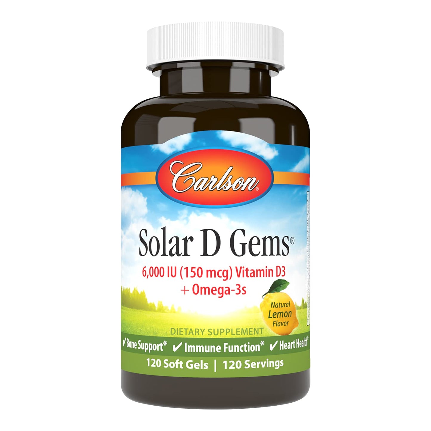 Carlson Solar D Gems Vitamin D3 and Omega-3 Softgels, 120 Count