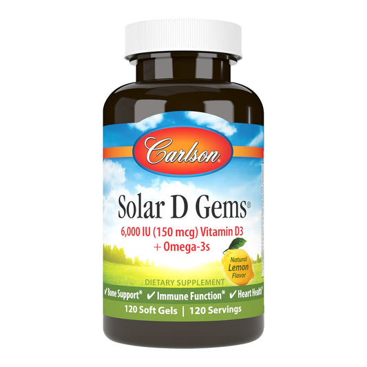 Carlson Solar D Gems Vitamin D3 and Omega-3 Softgels, 120 Count
