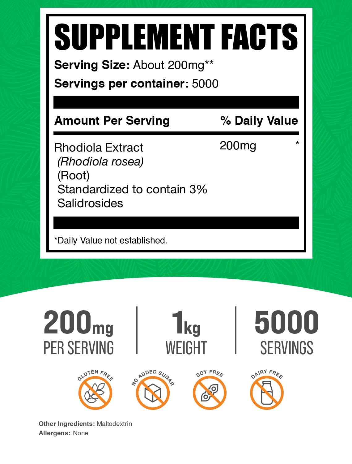 BulkSupplements Rhodiola Extract Powder - 3% Salidrosides, Rhodiola Rosea Extract - Herbal Supplement, Gluten Free, 200mg per Serving, 35.27 oz