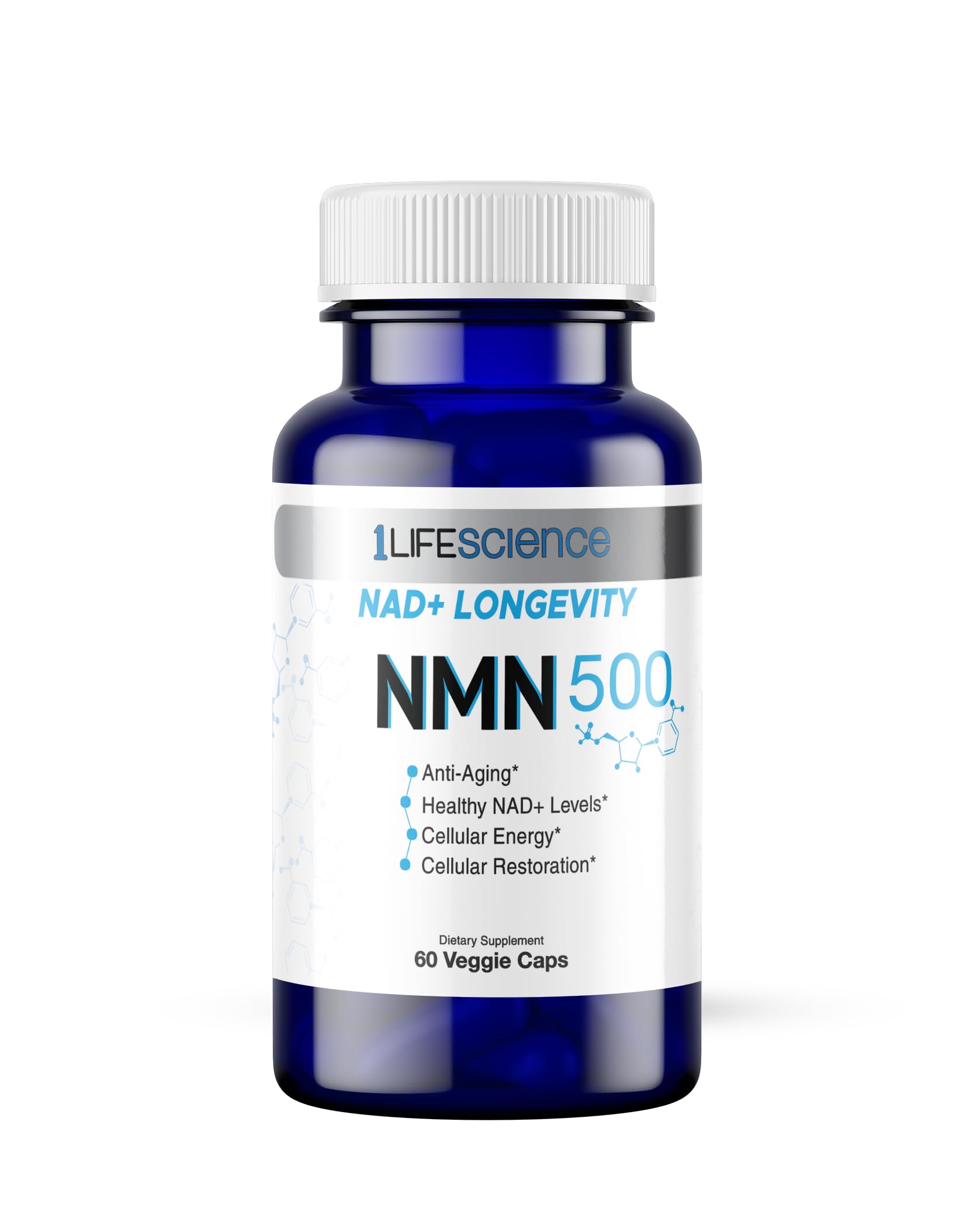 1LifeScience NMN500 Nicotinamide Mononucleotide Supplement Capsule, 60 Veg Capsules