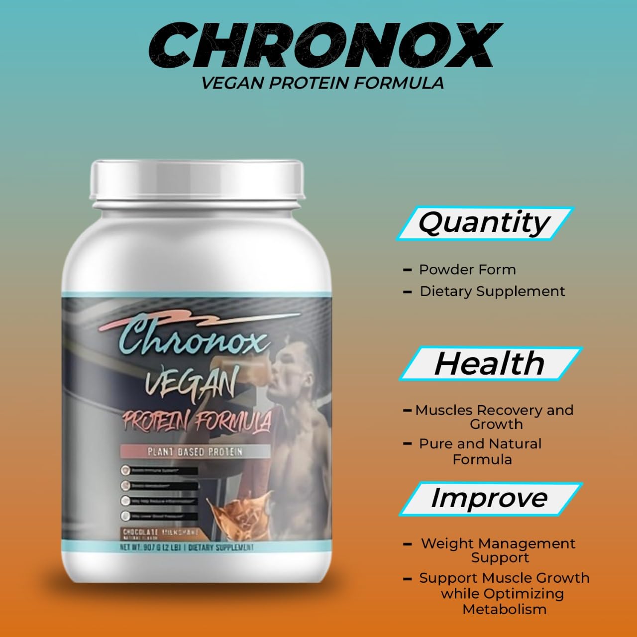Chronox Vegan Protein Powder, Chocolate Flavor, 1 Count