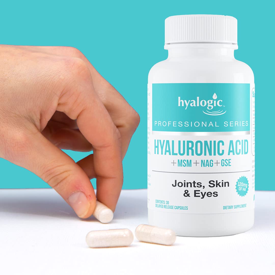Hyalogic Hyaluronic Acid Delayed Release Capsules with Glucosamine MSM 120 mg, Non-GMO, 30 Capsules