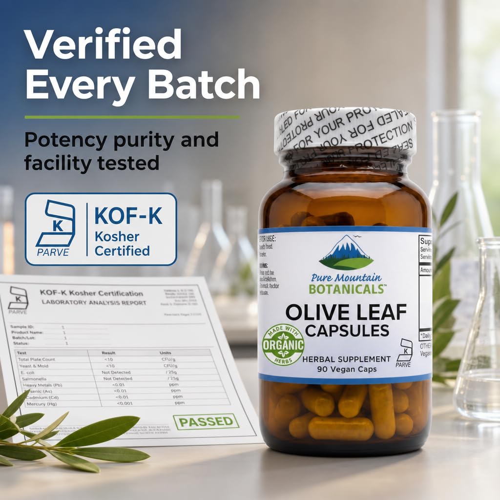 Pure Mountain Botanicals Olive Leaf Extract 400mg Capsules, 90 Count