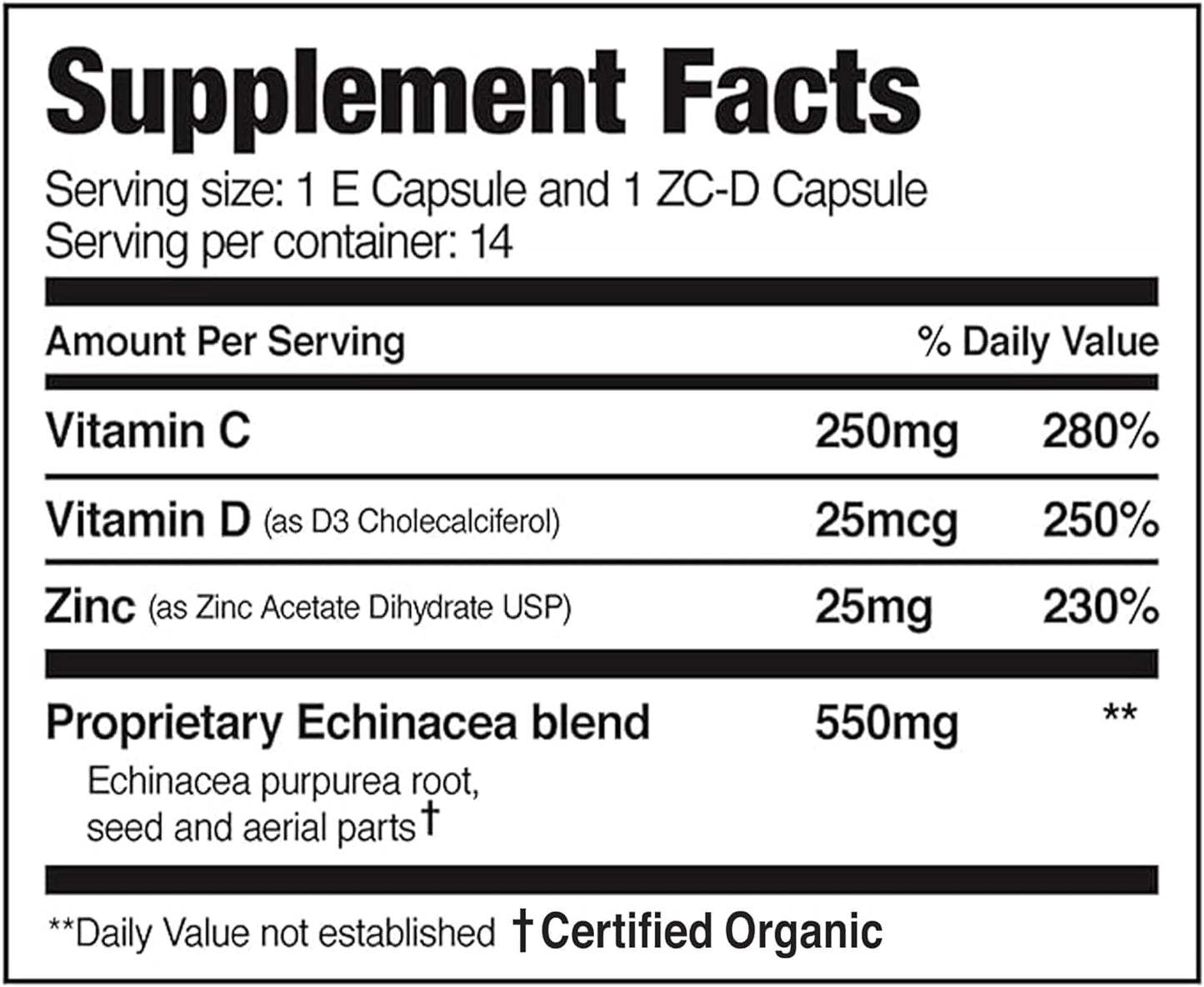 EZC Pak 5-Day Immune System Booster Echinacea Vitamin C & D Zinc, 6 Capsules