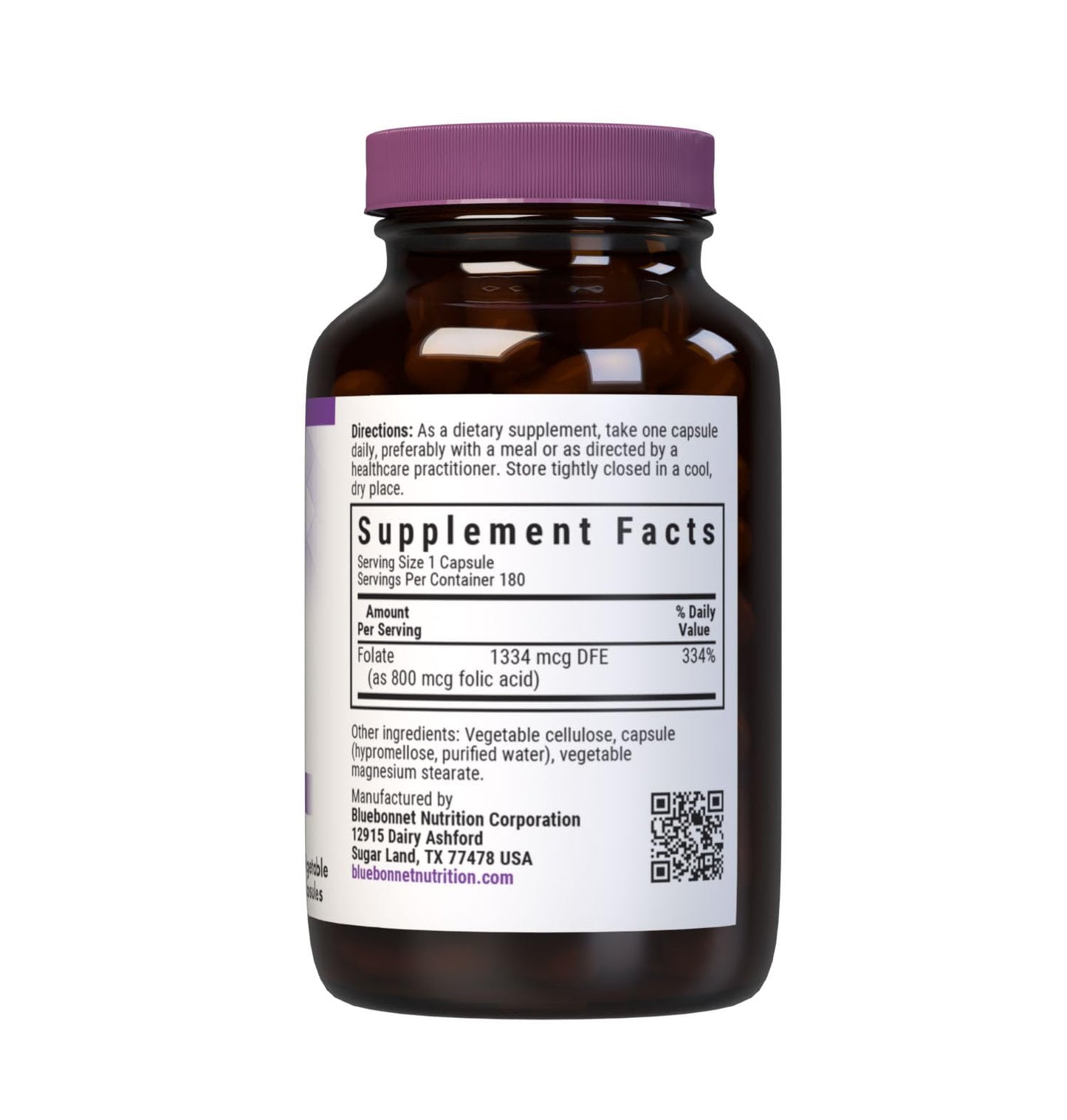 BlueBonnet Folic Acid 800mcg Capsules, 180 Count