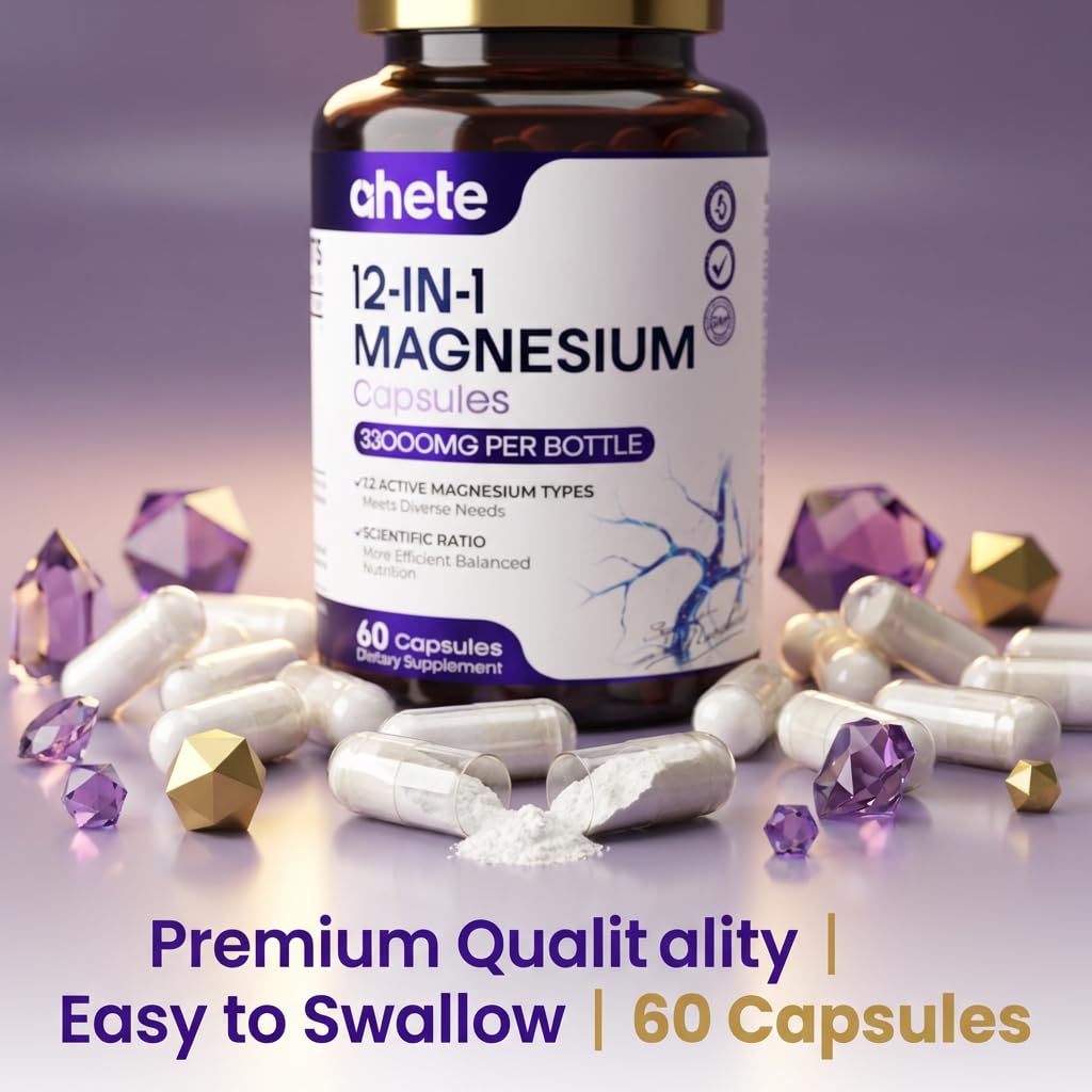 Ahete Magnesium Complex Capsules 1100mg High-Potency Full-Spectrum Magnesium Blend, 60 Capsules