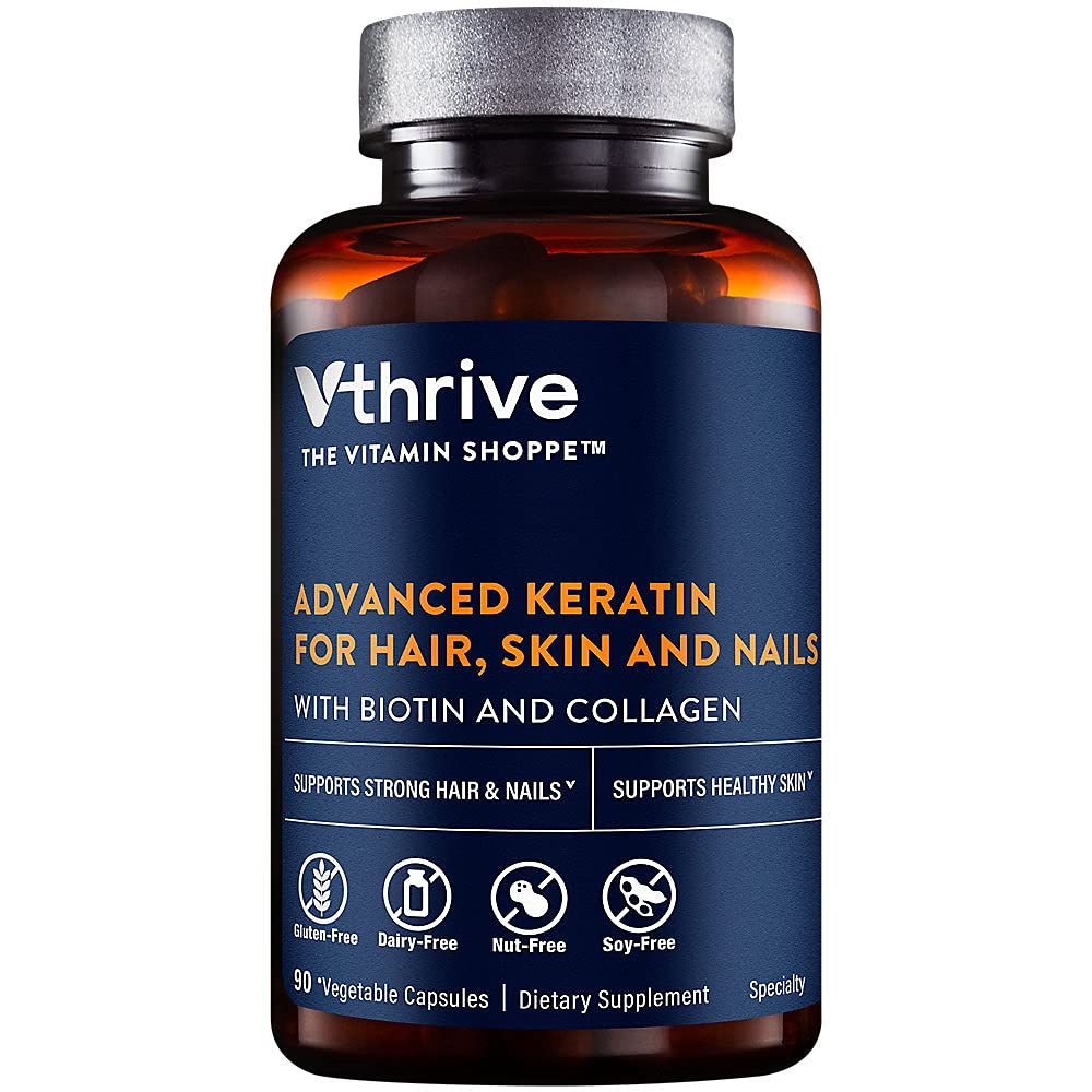 Vthrive Advanced Keratin for Hair, Skin & Nails, Biotin & Collagen, 90 Capsules, 1 Count