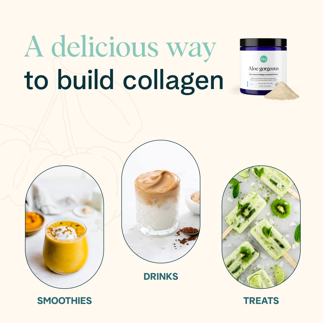 Ora Organic Vegan Collagen-Boosting Powder for Women and Men - Hair, Skin, & Nails Support - Bamboo Silica, Plant-Based Protein, Organic Vitamin C, Aloe Vera - Vanilla Flavor, 8.47 Ounce
