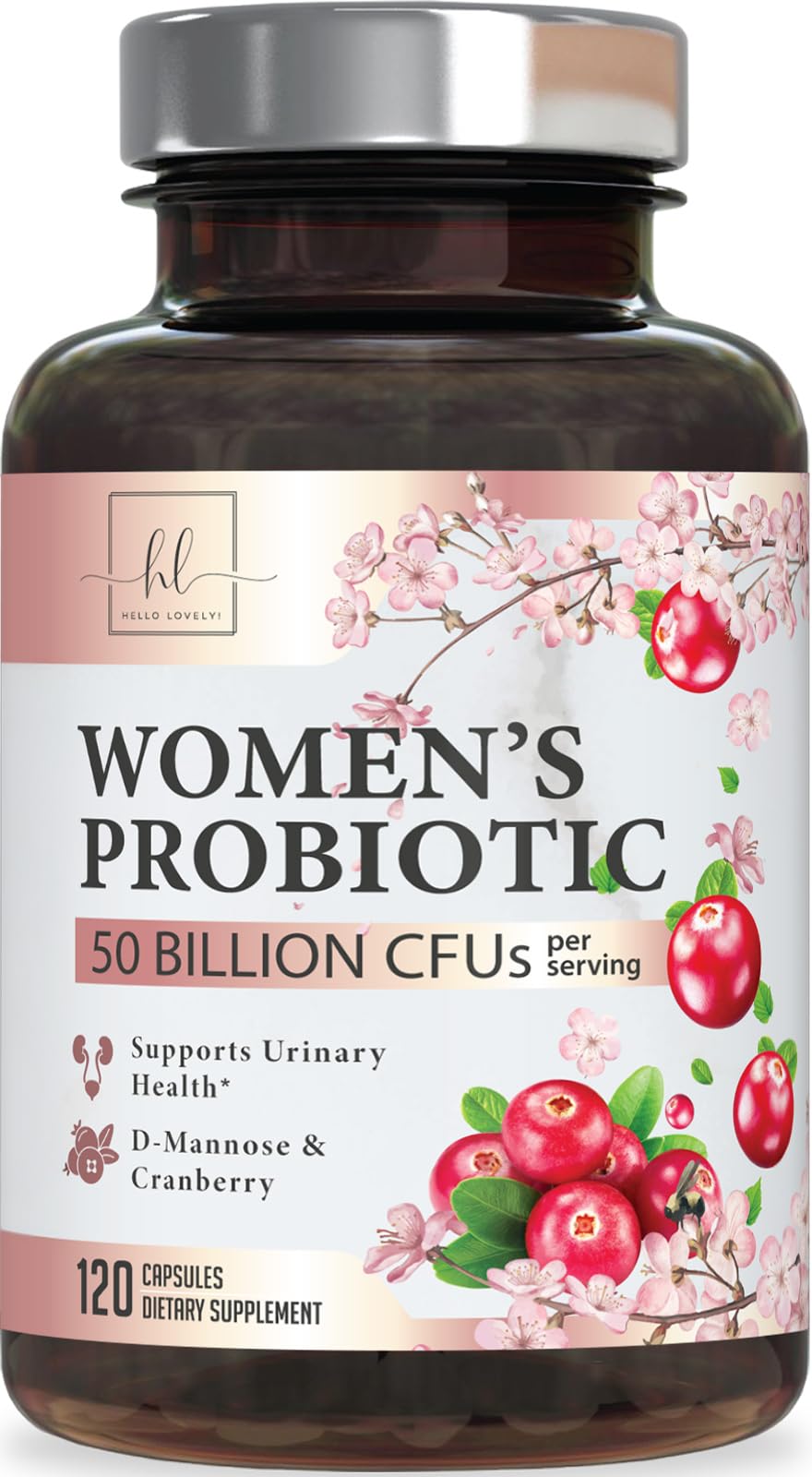 Hello Lovely! Probiotics for Women with Cranberry - 16 Premium Strains for pH Balance - Women Probiotics for Digestive Health, Vaginal & Immune Support - Women's Probiotic Health Capsule, 120