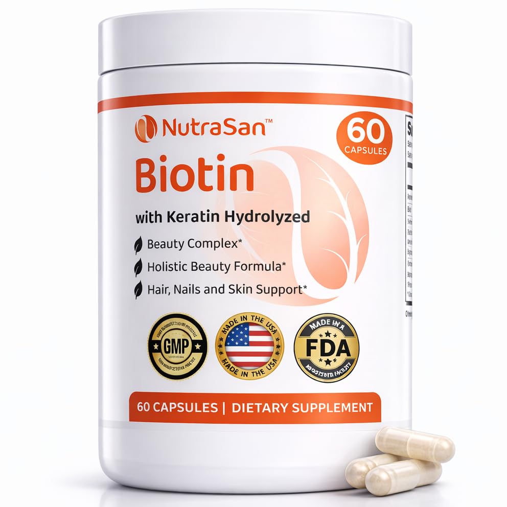 NUTRASAN Biotin 20,000 mcg Supplement with Hydrolyzed Keratin & Hyaluronic Acid Capsule, 60 Capsules