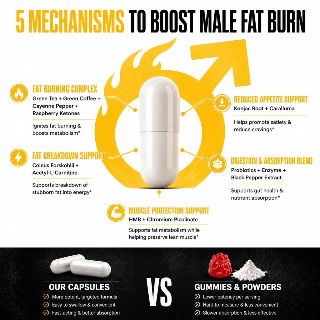 Niewoue Thermogenic Fat Burner for Men, Premium Appetite Suppressant for Weight Loss, Energy & Metabolism Support with Green Tea Extracts, Cayenne Pepper, Caffeine Free Capsules, 90 Count
