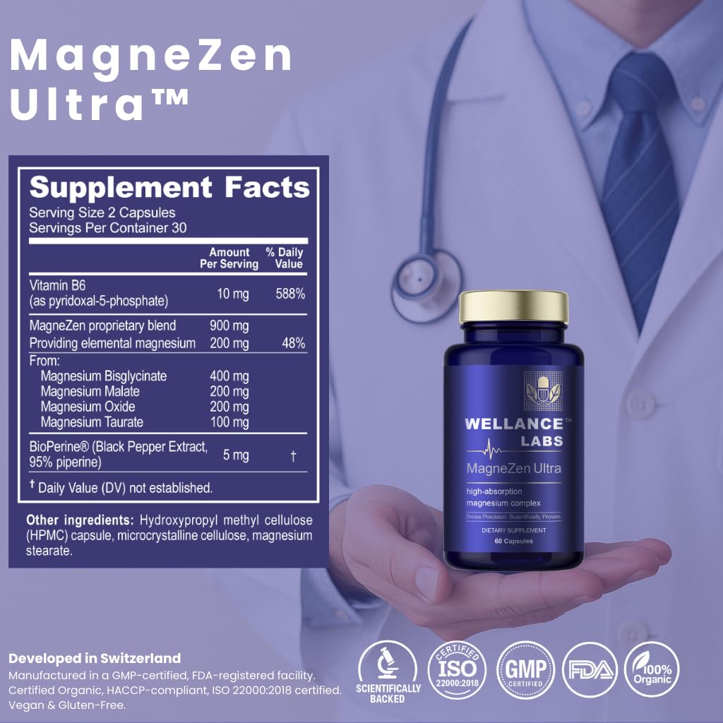 Wellance Labs MagneZen Ultra Magnesium Complex with B6 Capsules, 60 Count