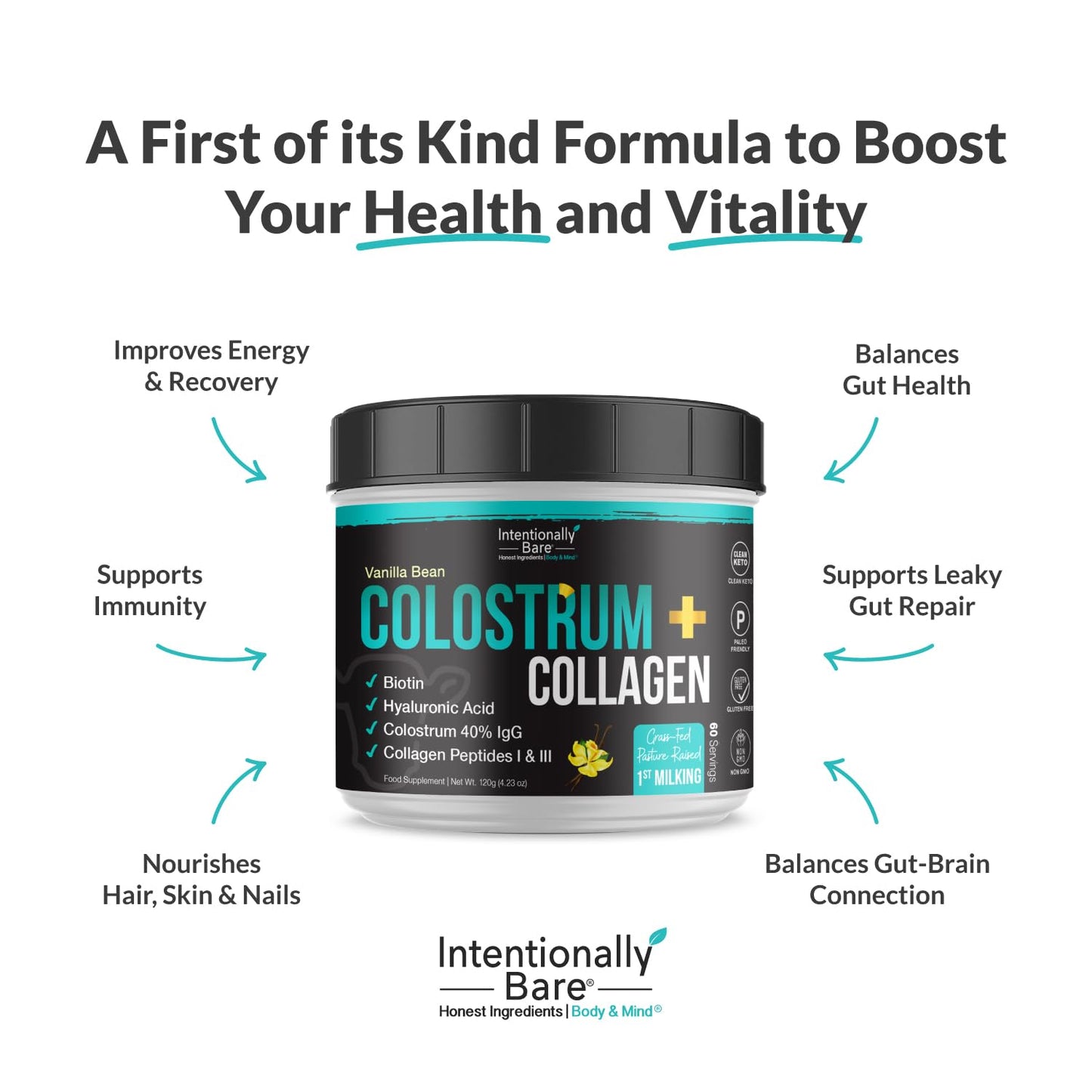 Intentionally Bare Colostrum Powder First Milking Vanilla Bean, 4.23 oz