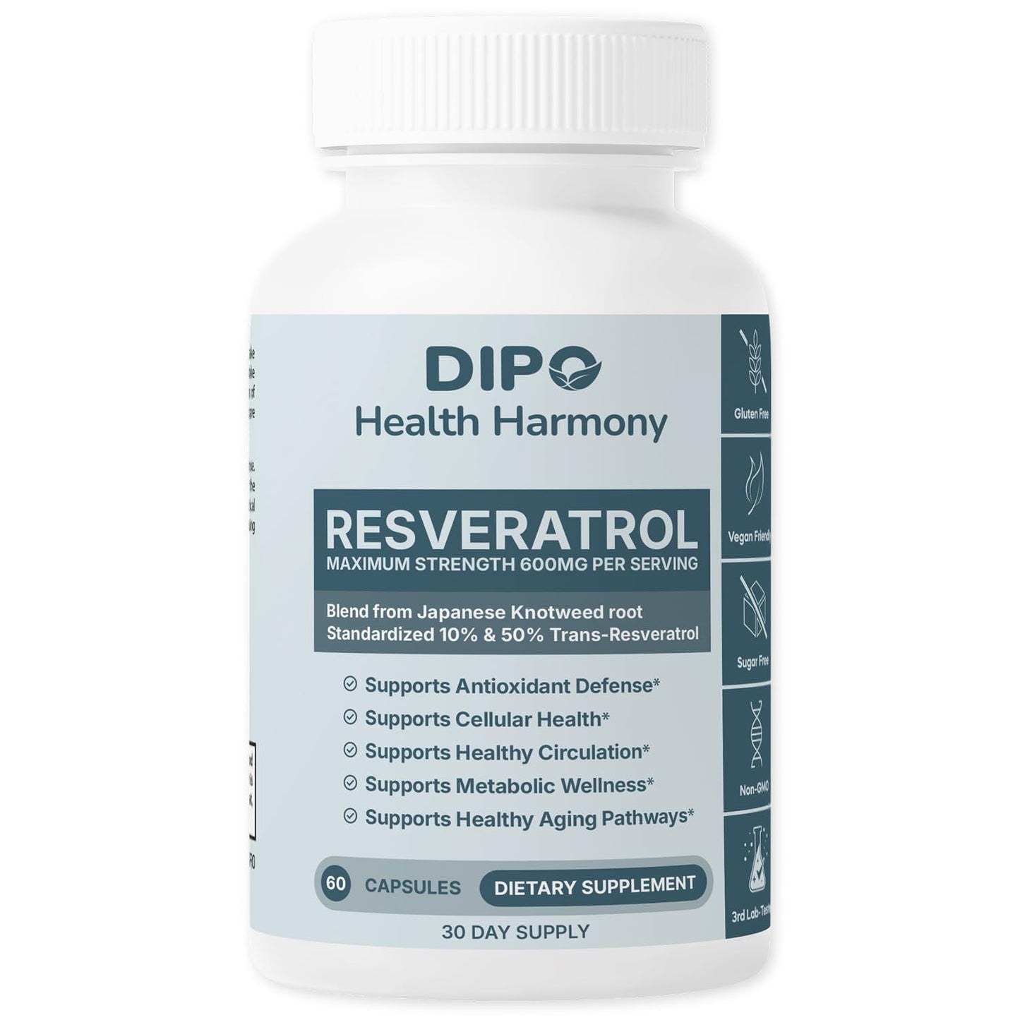 DIPO HEALTH HARMONY Resveratrol Complex 600mg - Trans Resveratrol Supplement from Japanese Knotweed Root Extract, 60 Capsules
