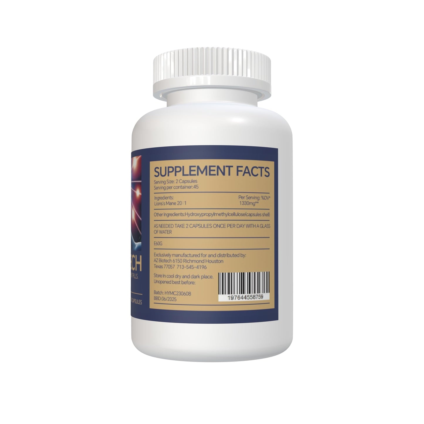 AZ BIOTECH Lions Mane Mushroom Extract Cognition Capsules, 90 Capsules