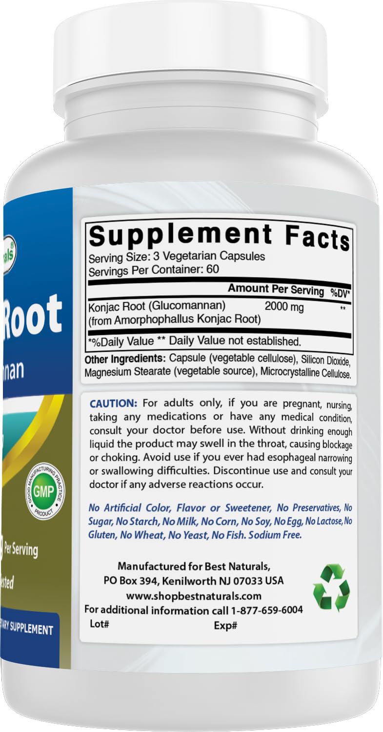 Best Naturals Konjac Glucomannan Root 2000 mg per Serving Capsules, 360 Count