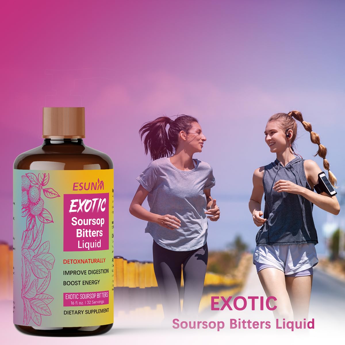 ESUNM Herbal Detox Soursop Bitters Berry-Infused Detox Tonic with Black Seed, Moringa, Irish Moss & Ginger 100% Natural 32 Capsules