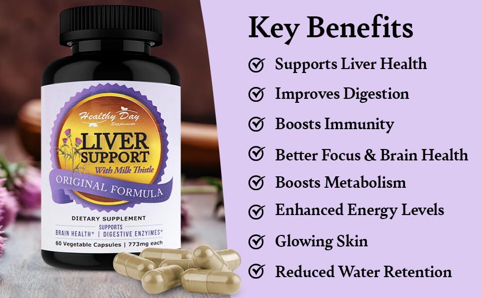 Healthy Day Supplements Liver Detox Cleanse & Repair Supports Brain Health & Digestive Enzymes 60 Veg Capsules