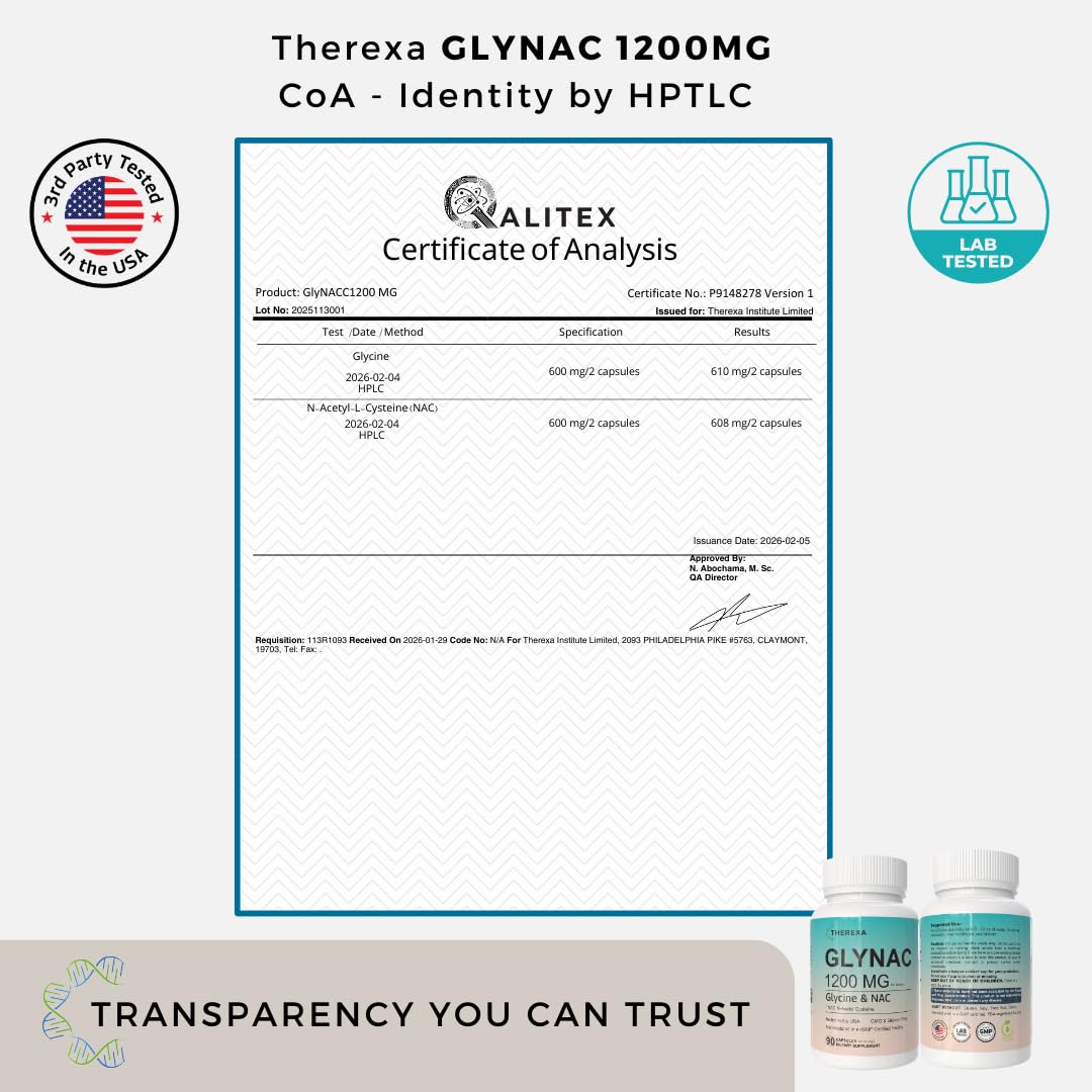 THEREXA GLYNAC Glycine & NAC Supplement Capsules, 90 Count