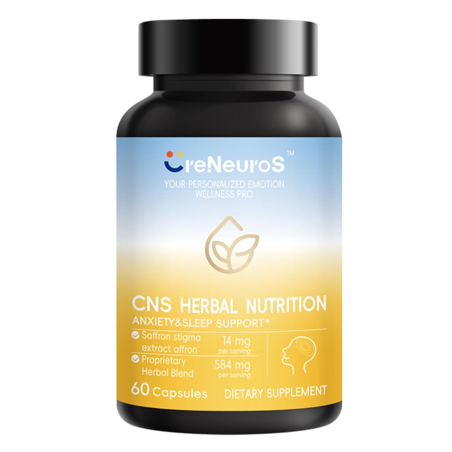 CreNeuroS CNS Herbal Nutrition 5-in-1 Botanical Calm Supplement with St. John's Wort, Saffron, Ashwagandha & Bacopa, 60 Capsules