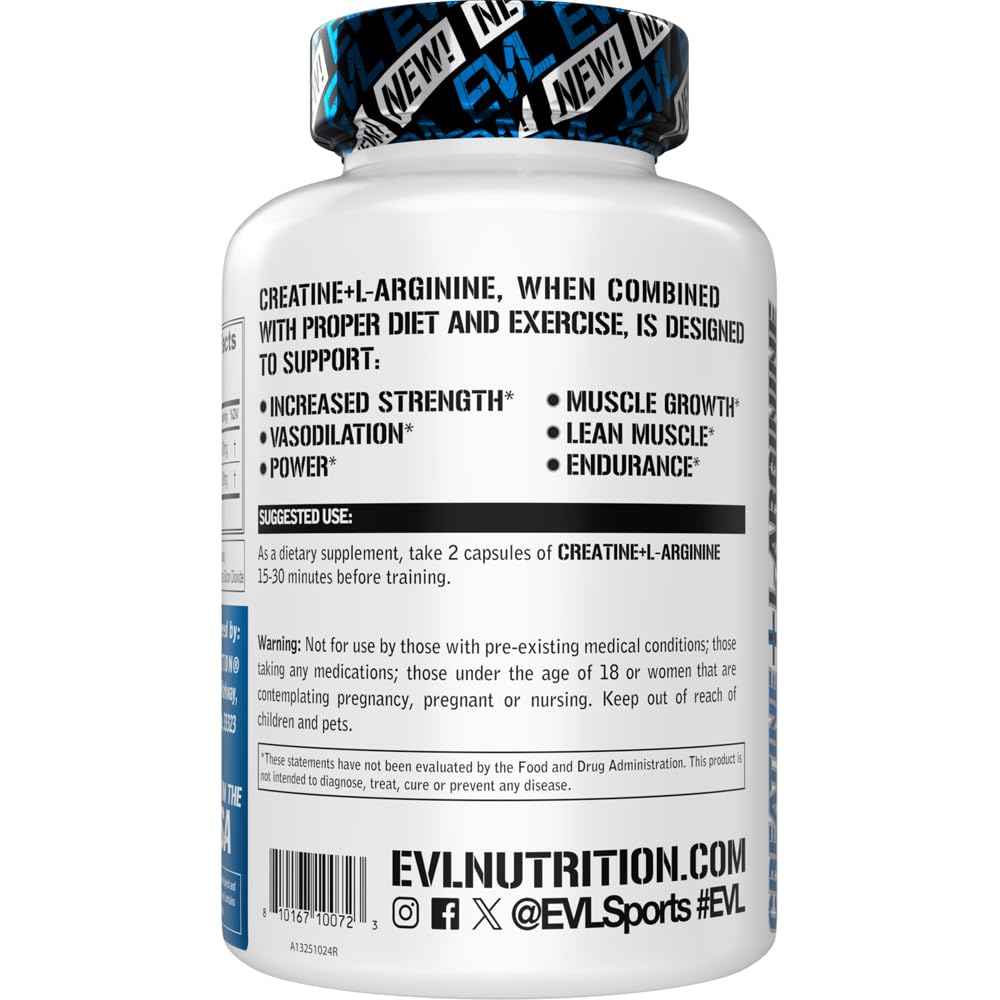 Evlution Creatine + L-Arginine Capsules, 120 Count