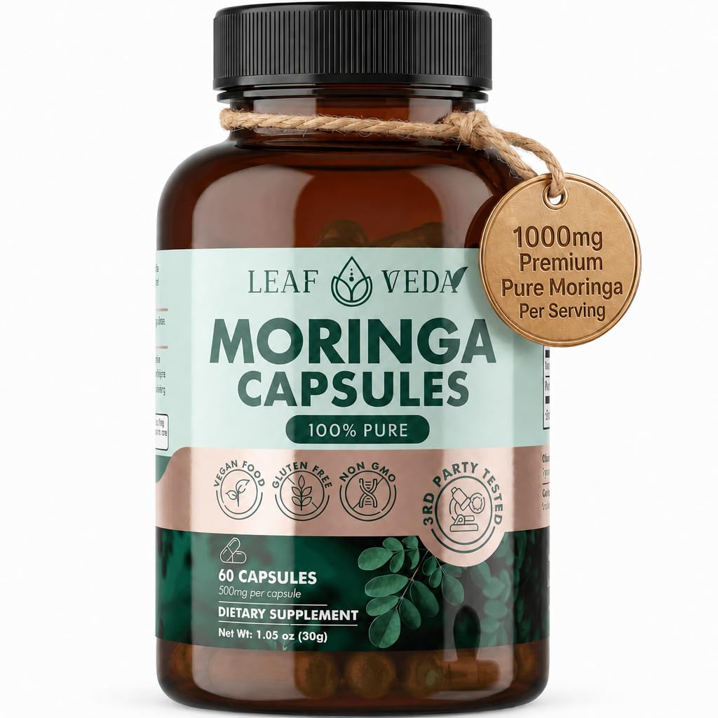 Leaf Veda Pure Moringa 1000mg Capsules, Vegan, Non-GMO, 60 Capsules