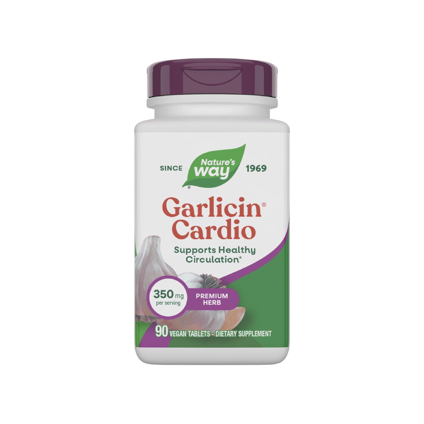 Nature's Way Garlicin Cardio Premium Herbal Healthy Circulation Support 350 mg per Serving 90 Tablets
