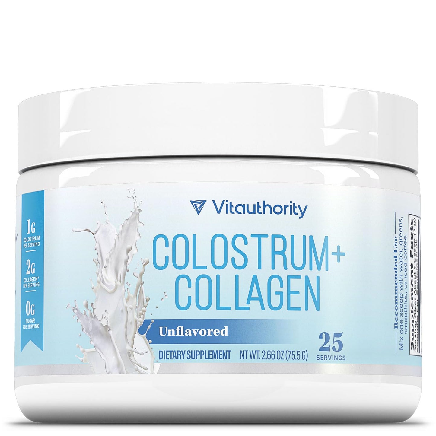 Vitauthority Colostrum Collagen Peptide Protein Powder Hydrolyzed HydroPeach Gut Health, Skin & Immune Support, 2.6 oz