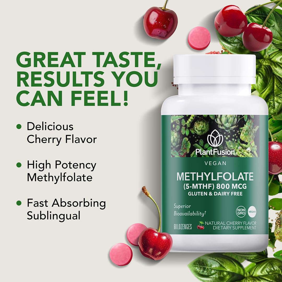 PlantFusion Vegan High Potency Methylfolate 5-MTHF Sublingual Lozenges, 60 Count