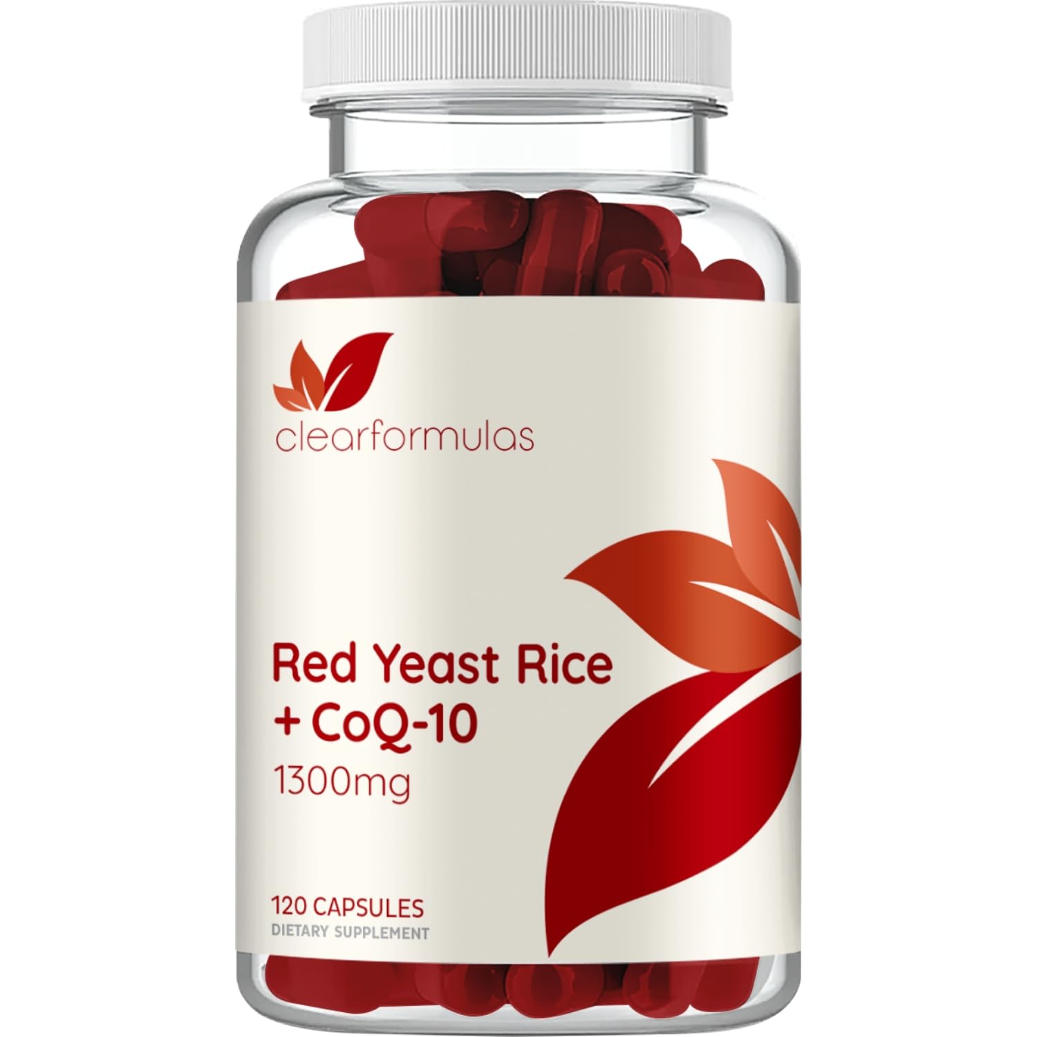 Clear Formulas Red Yeast Rice with CoQ10 Capsule, 1200 mg Red Yeast Rice & 100 mg CoQ10 per Serving, 120 Count